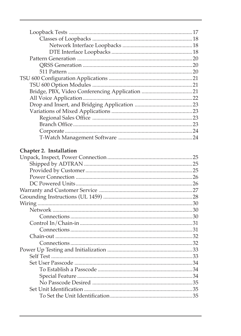 ADTRAN TSU 600 User Manual | Page 6 / 133