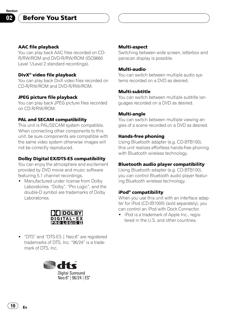 Before you start | Pioneer AVH-P7900DVD User Manual | Page 10 / 137