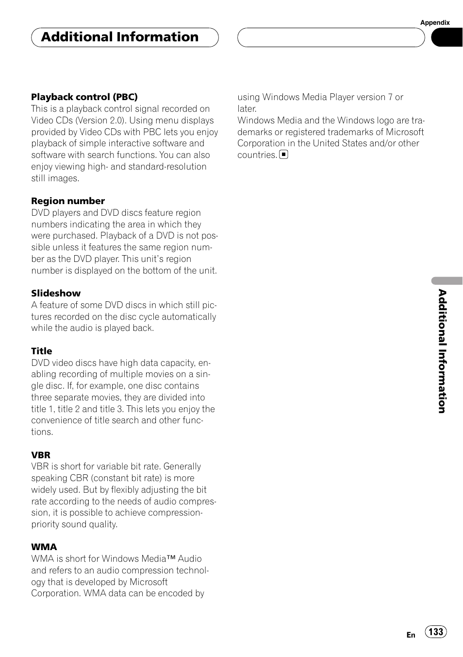 Additional information | Pioneer AVH-P7900DVD User Manual | Page 133 / 137