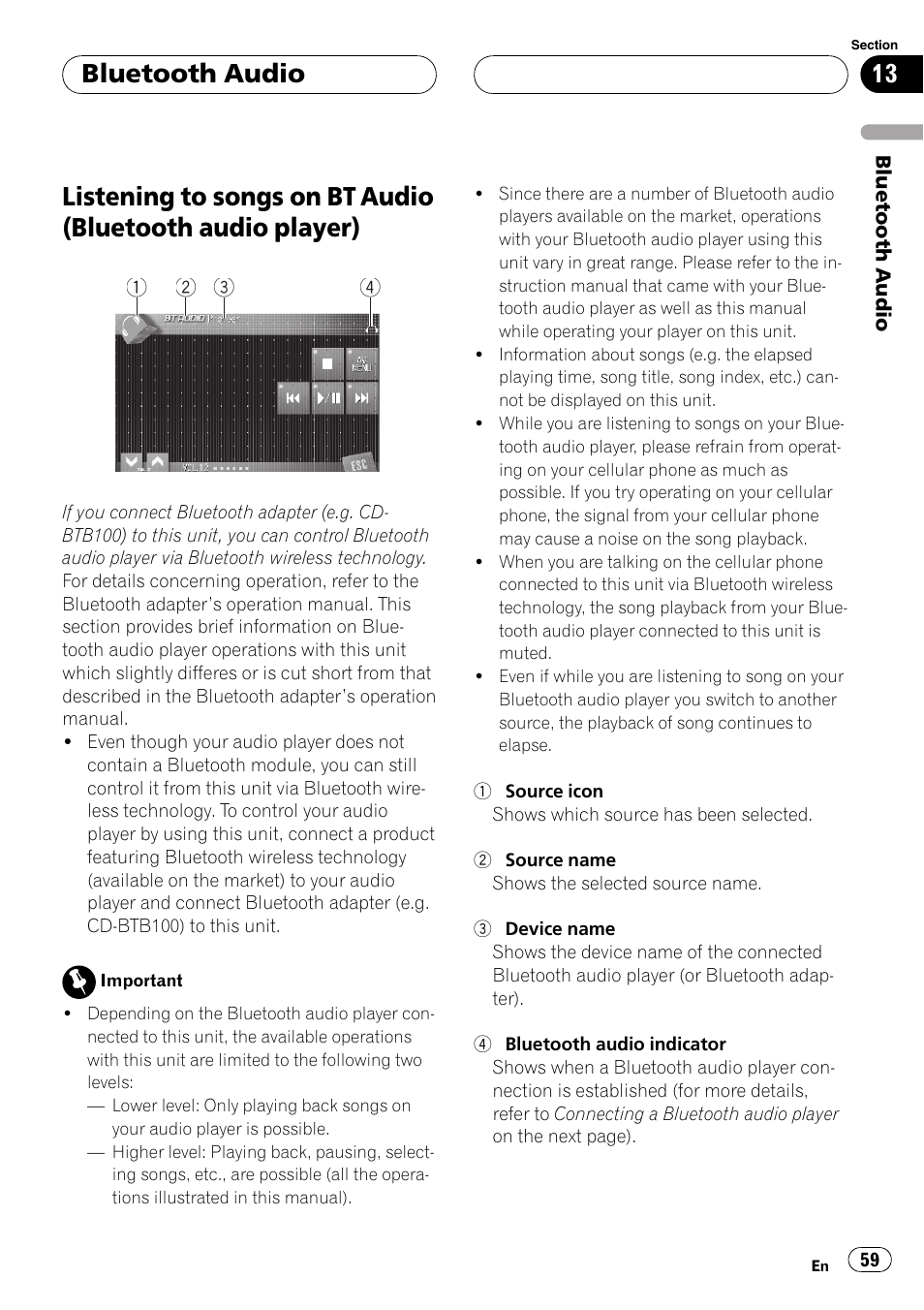 Audio player), Bluetooth audio | Pioneer AVH-P7900DVD User Manual | Page 59 / 137