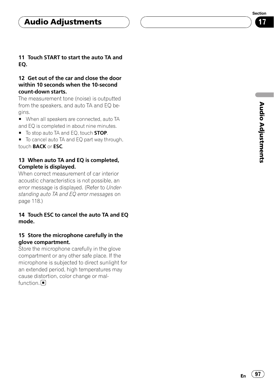 Audio adjustments | Pioneer AVH-P7900DVD User Manual | Page 97 / 137