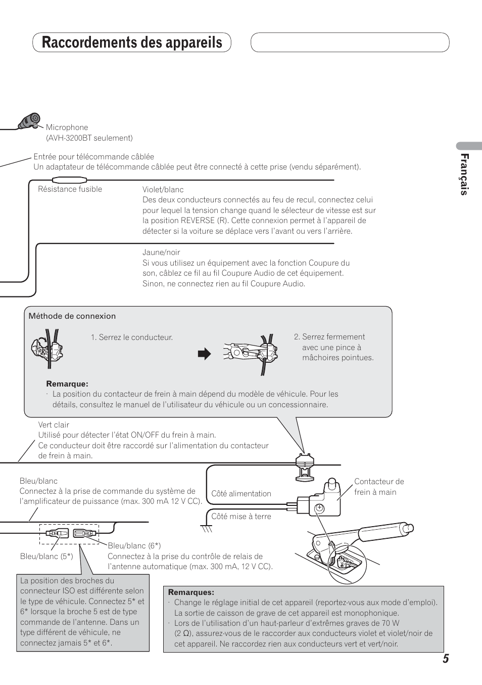 Raccordements des appareils, Français | Pioneer AVH-P4200DVD User Manual | Page 21 / 100