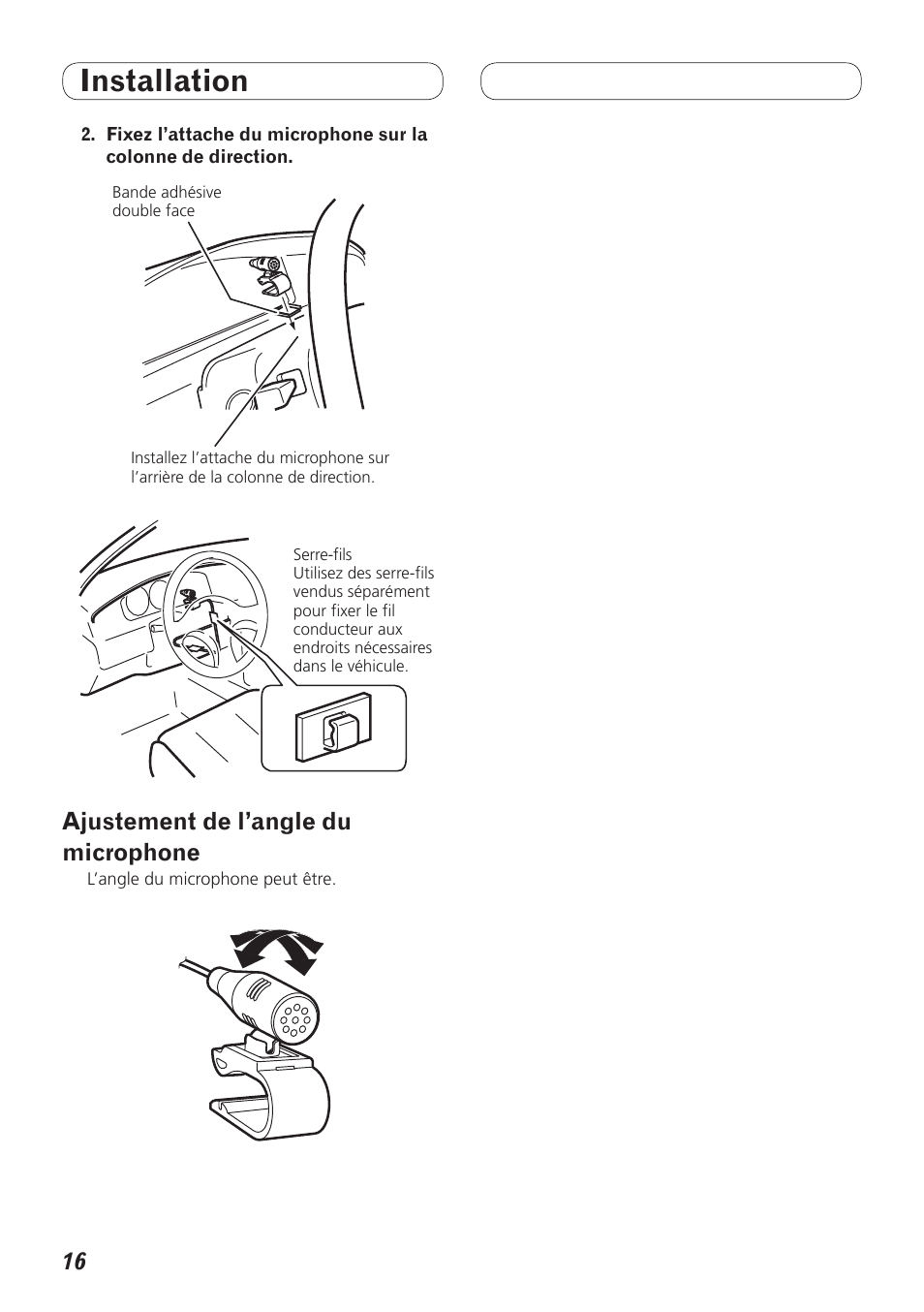 Ajustement de l’angle du microphone, Installation | Pioneer AVH-P4200DVD User Manual | Page 32 / 100