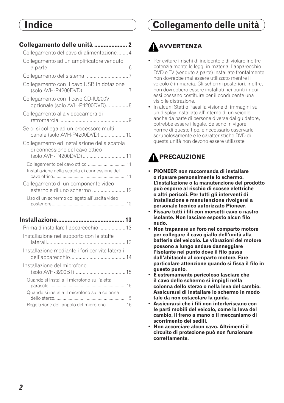 Italiano, Indice collegamento delle unità | Pioneer AVH-P4200DVD User Manual | Page 34 / 100