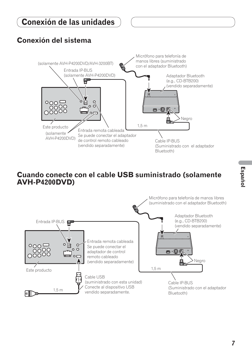 Suministrado (solamente avh-p4200dvd), Conexión de las unidades, Conexión del sistema | Pioneer AVH-P4200DVD User Manual | Page 55 / 100