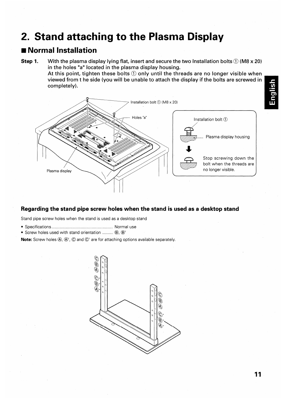 Stand attaching to the plasma display, Normal installation | Pioneer PDK-TS01 User Manual | Page 11 / 64