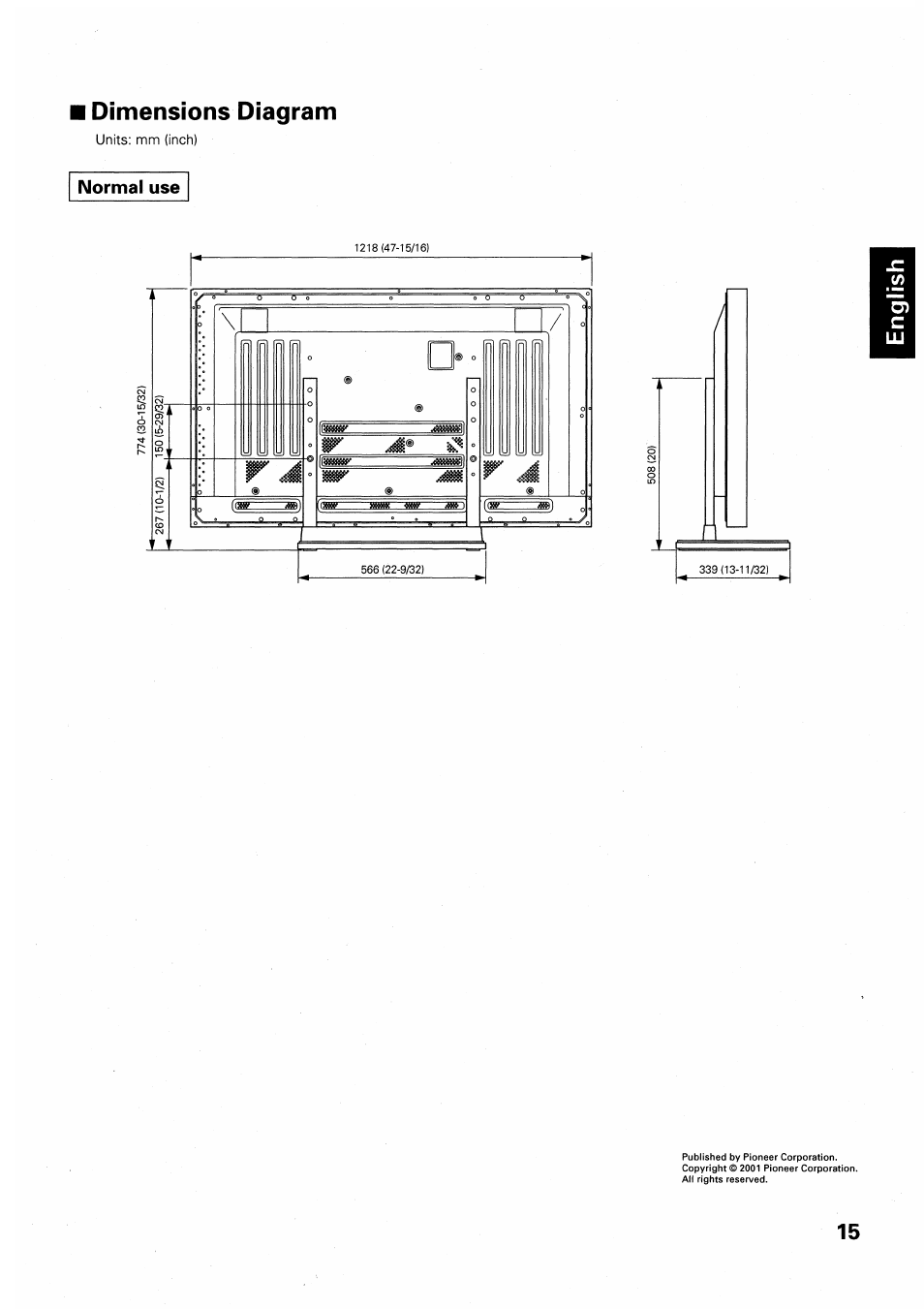 Dimensions diagram, Normal use | Pioneer PDK-TS01 User Manual | Page 15 / 64