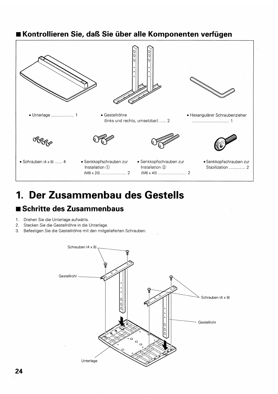 Der zusammenbau des gestells, Schritte des zusammenbaus | Pioneer PDK-TS01 User Manual | Page 24 / 64