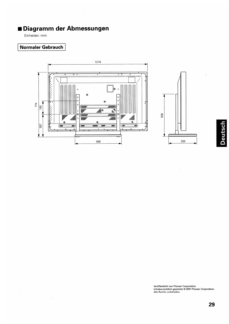 Diagramm der abmessungen | Pioneer PDK-TS01 User Manual | Page 29 / 64