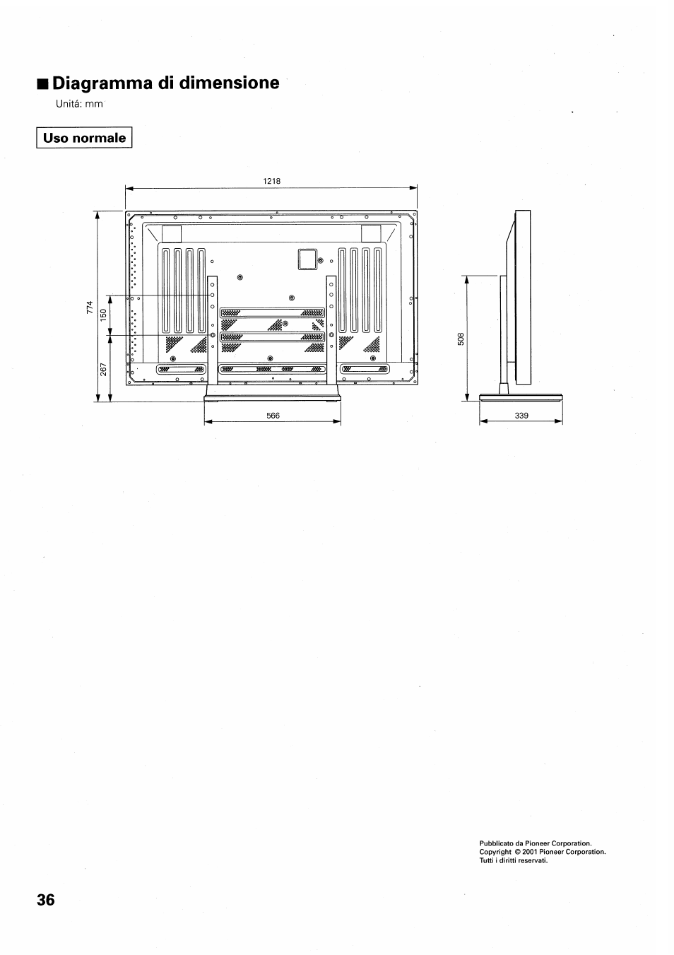 Diagramma di dimensione | Pioneer PDK-TS01 User Manual | Page 36 / 64