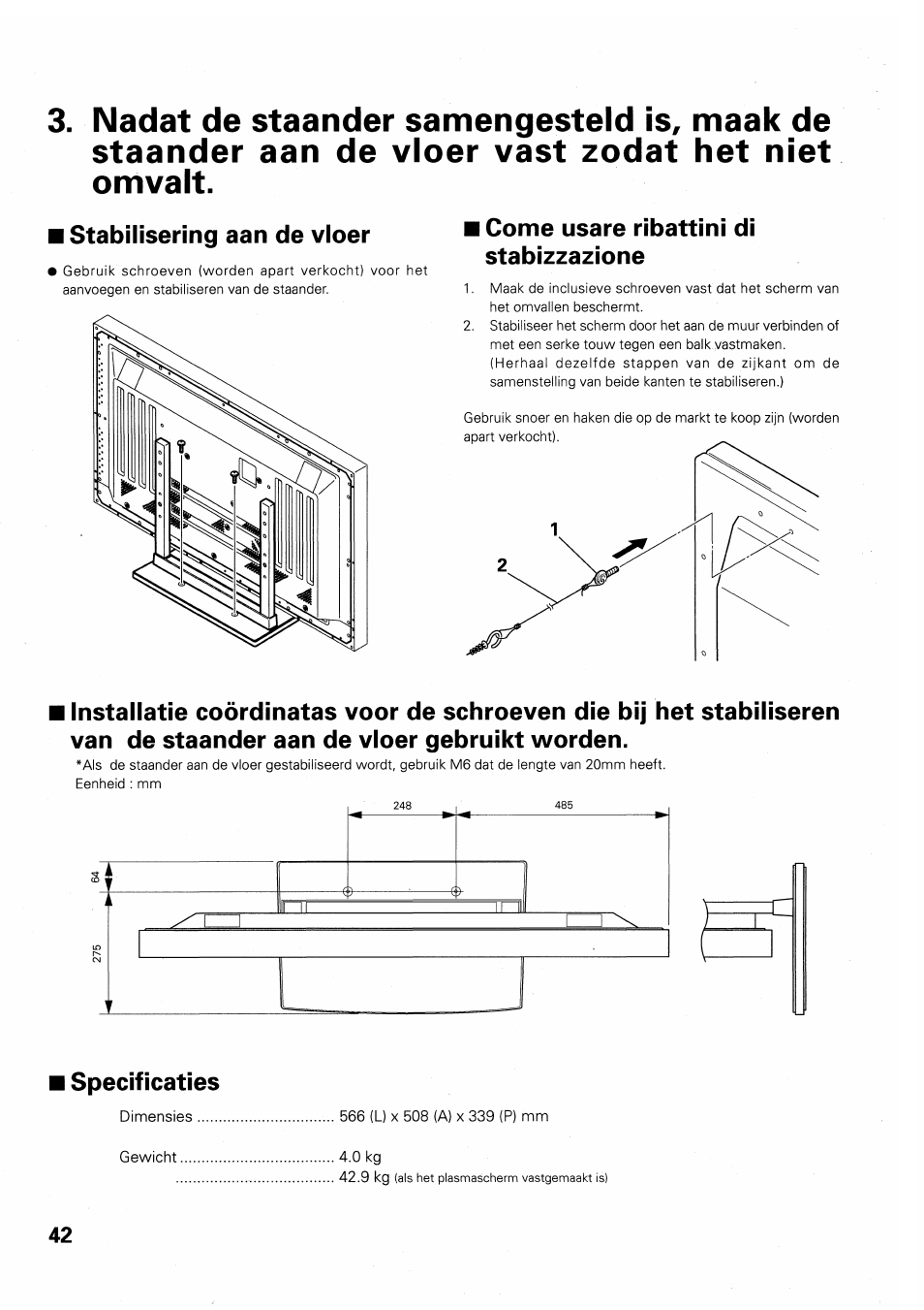 Stabilisering aan de vioer, Come usare ribattini di stabizzazione, Specificaties | Pioneer PDK-TS01 User Manual | Page 42 / 64