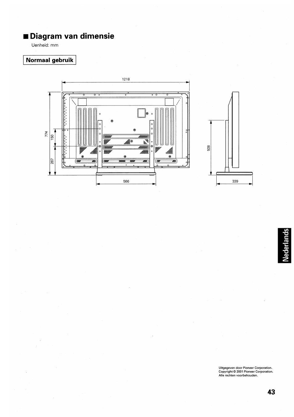 Diagram van dimensie | Pioneer PDK-TS01 User Manual | Page 43 / 64