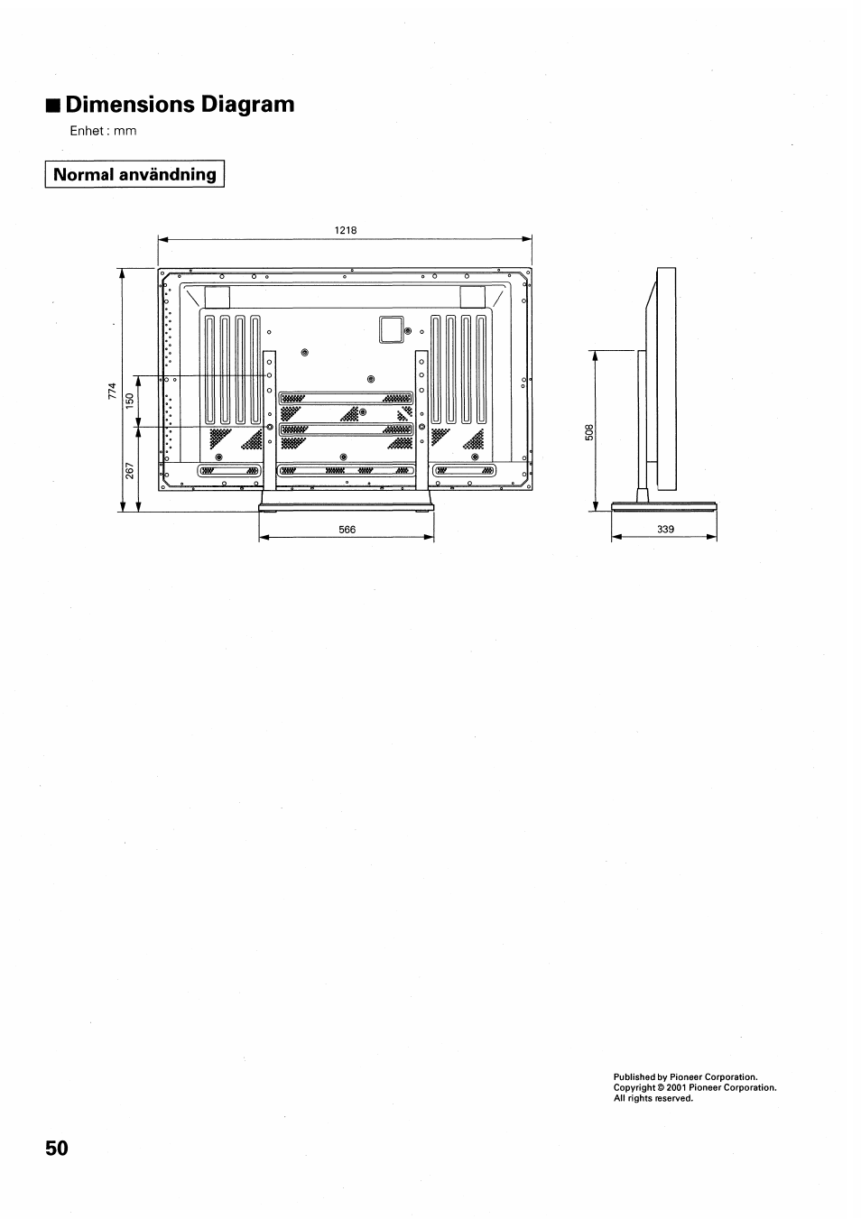 Dimensions diagram | Pioneer PDK-TS01 User Manual | Page 50 / 64