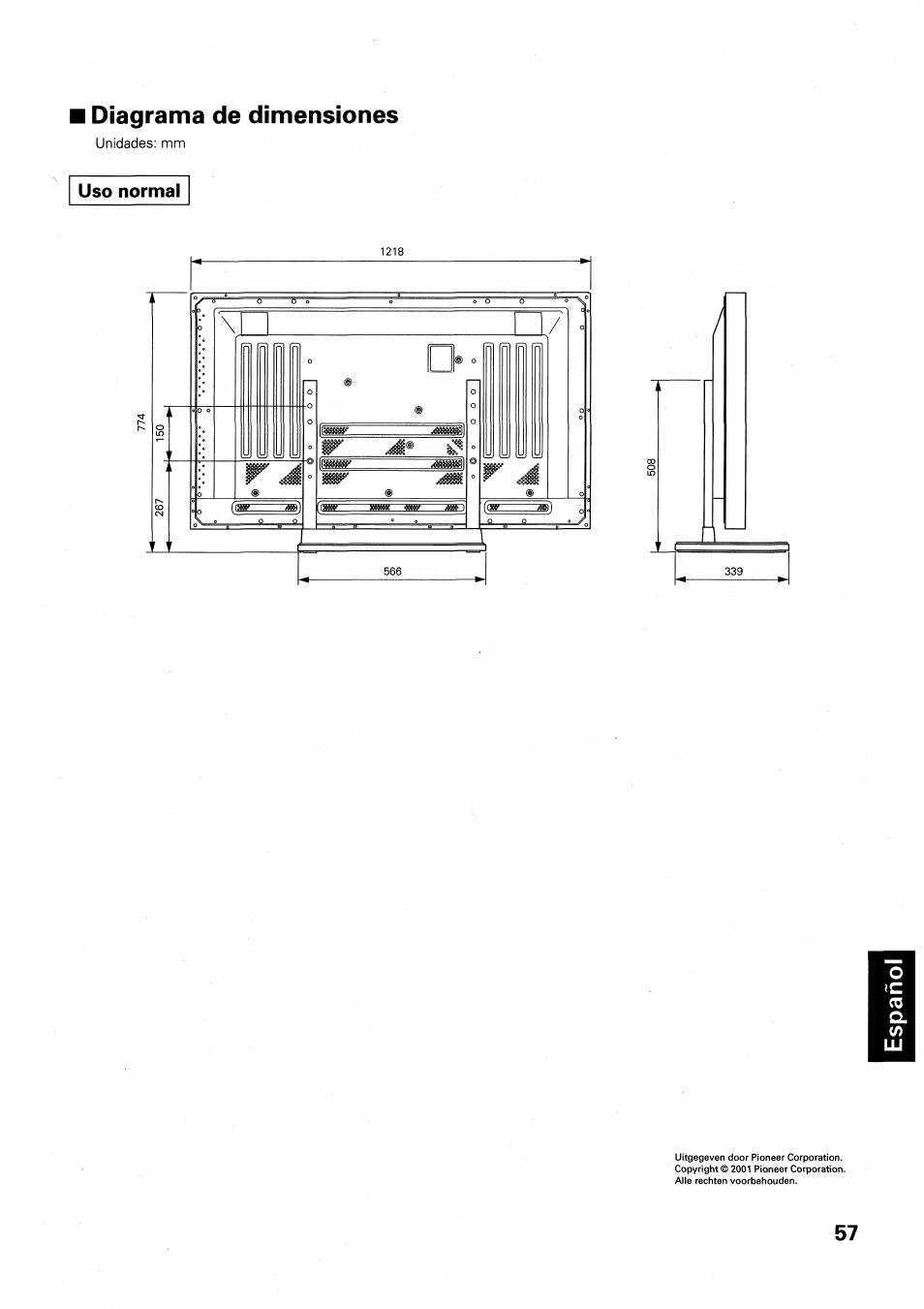 Diagrama de dimensiones, Uso normal | Pioneer PDK-TS01 User Manual | Page 57 / 64