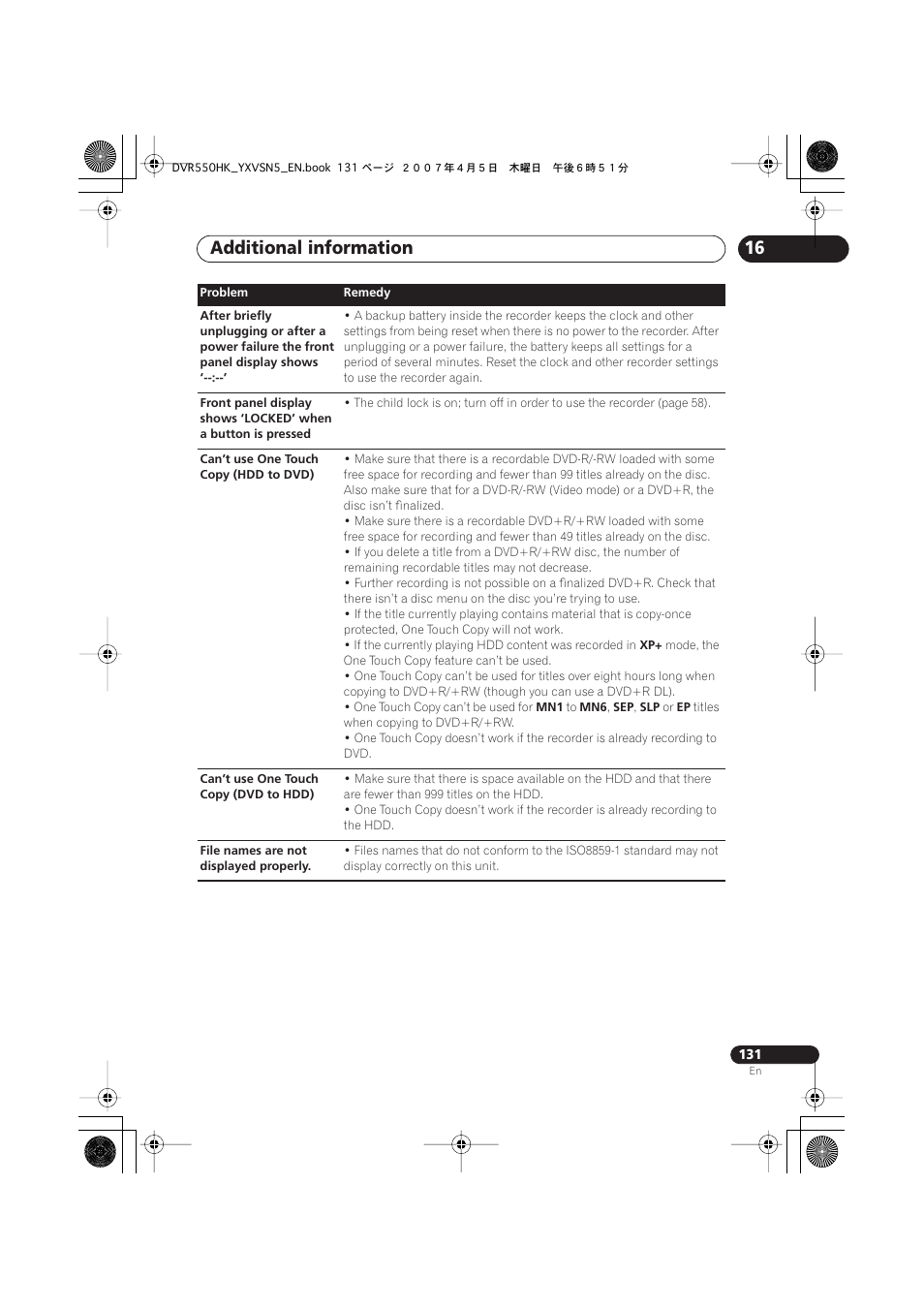 Additional information | Pioneer DVR-550H-K User Manual | Page 131 / 142