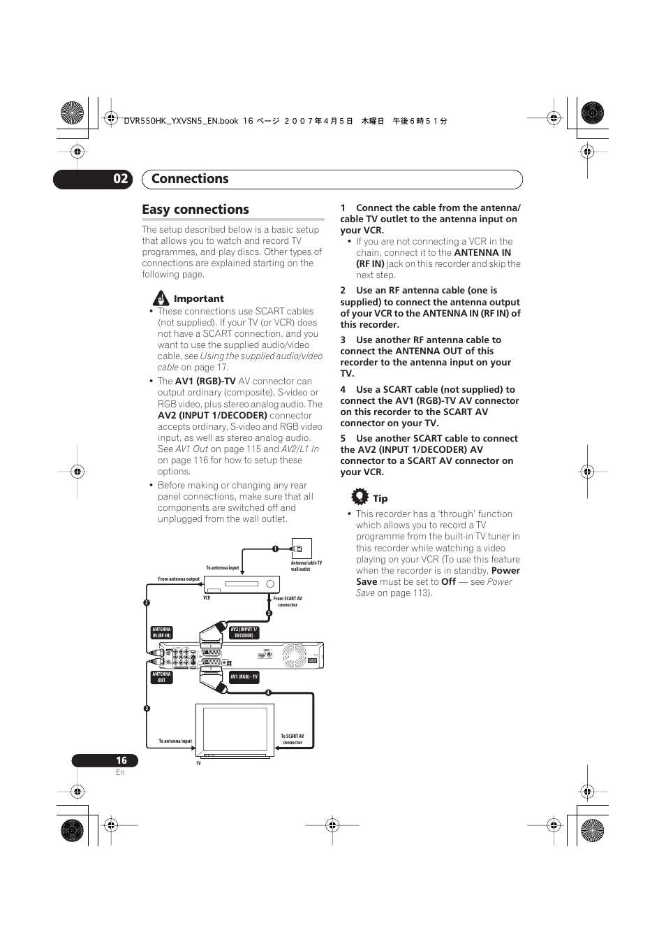 Easy connections, Connections 02 | Pioneer DVR-550H-K User Manual | Page 16 / 142