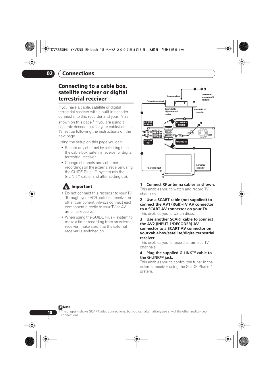 Connections 02, Terrestrial receiver, Coaxial hdmi out | Output input 3 | Pioneer DVR-550H-K User Manual | Page 18 / 142