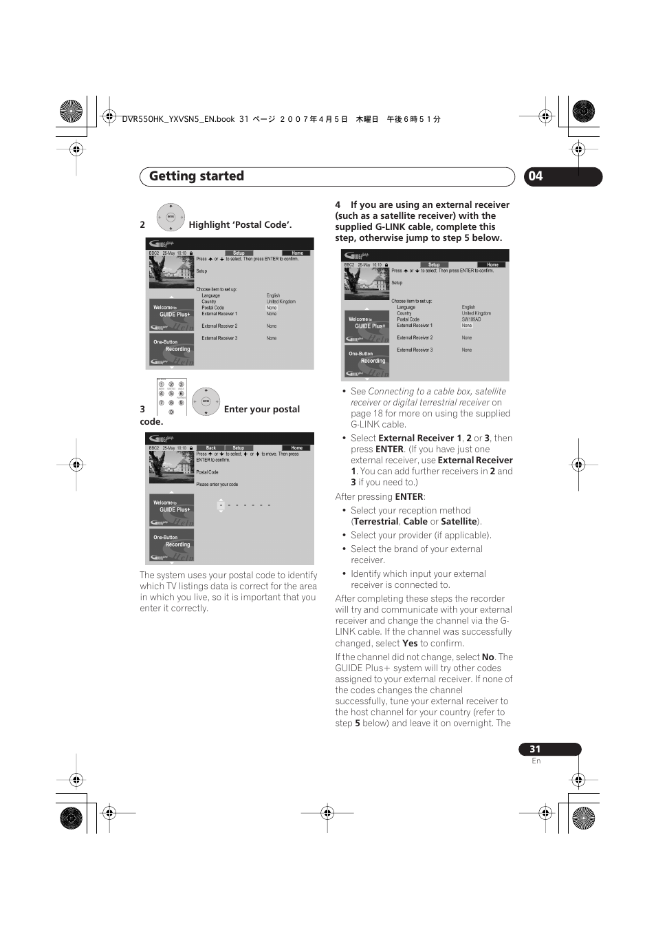 Getting started | Pioneer DVR-550H-K User Manual | Page 31 / 142
