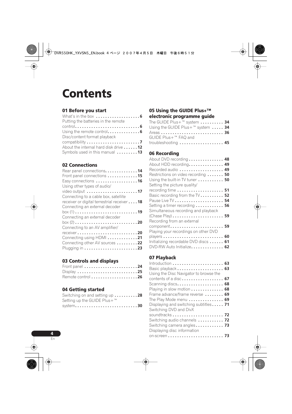 Pioneer DVR-550H-K User Manual | Page 4 / 142
