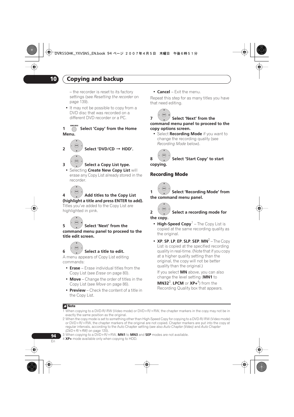 Copying and backup 10 | Pioneer DVR-550H-K User Manual | Page 94 / 142