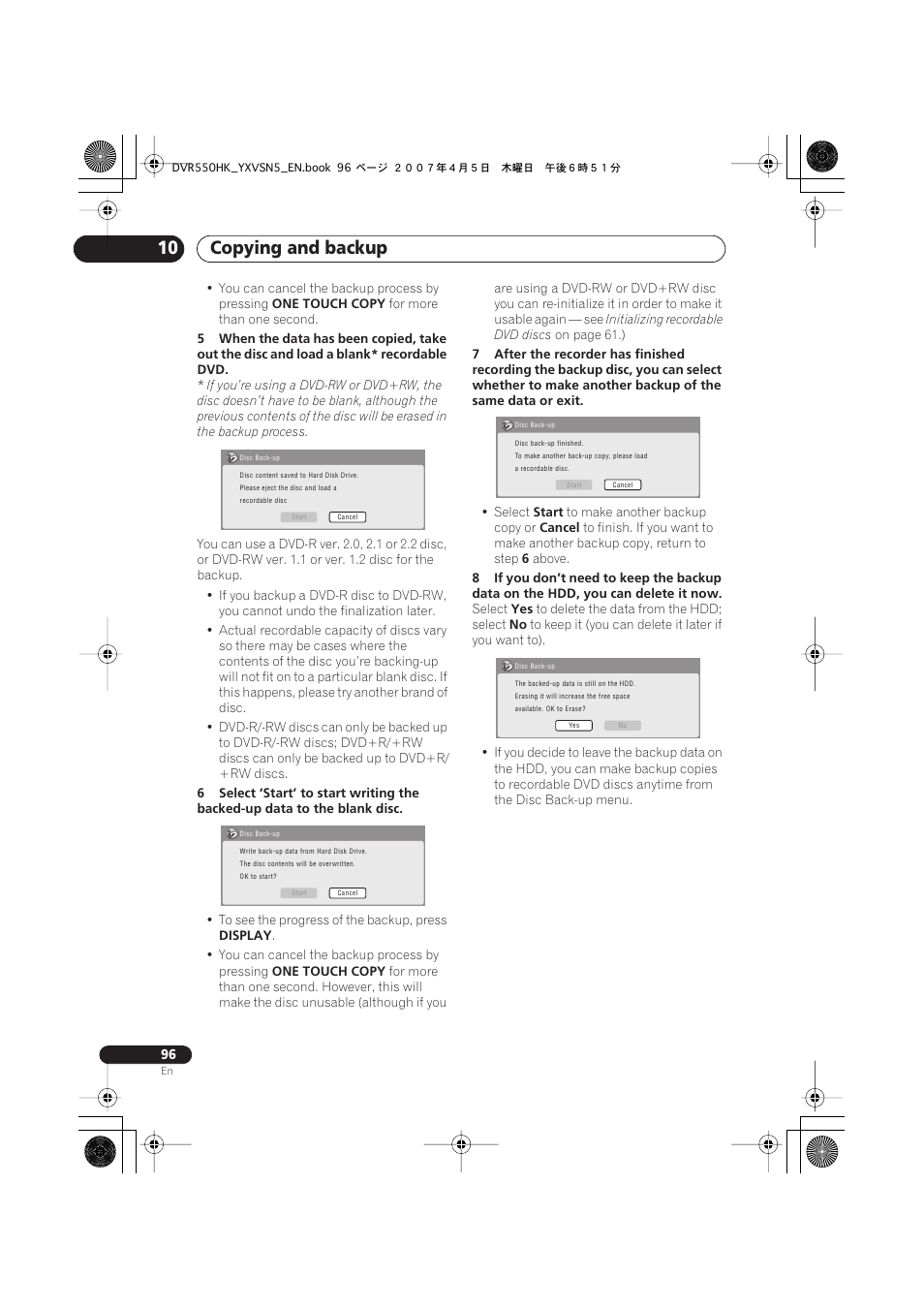 Copying and backup 10 | Pioneer DVR-550H-K User Manual | Page 96 / 142