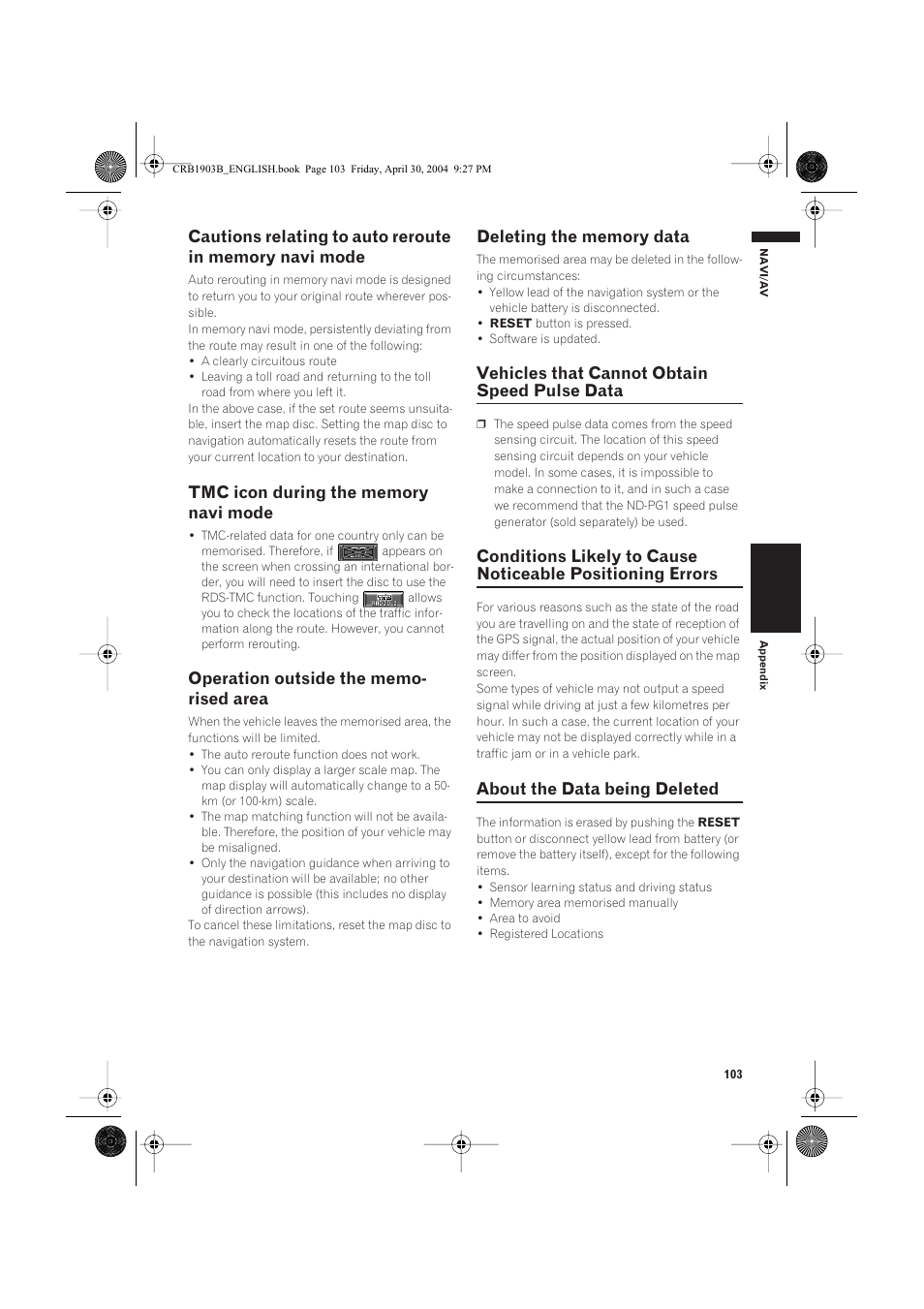 Vehicles that cannot obtain speed pulse data, About the data being deleted | Pioneer AVIC-X1 User Manual | Page 105 / 124