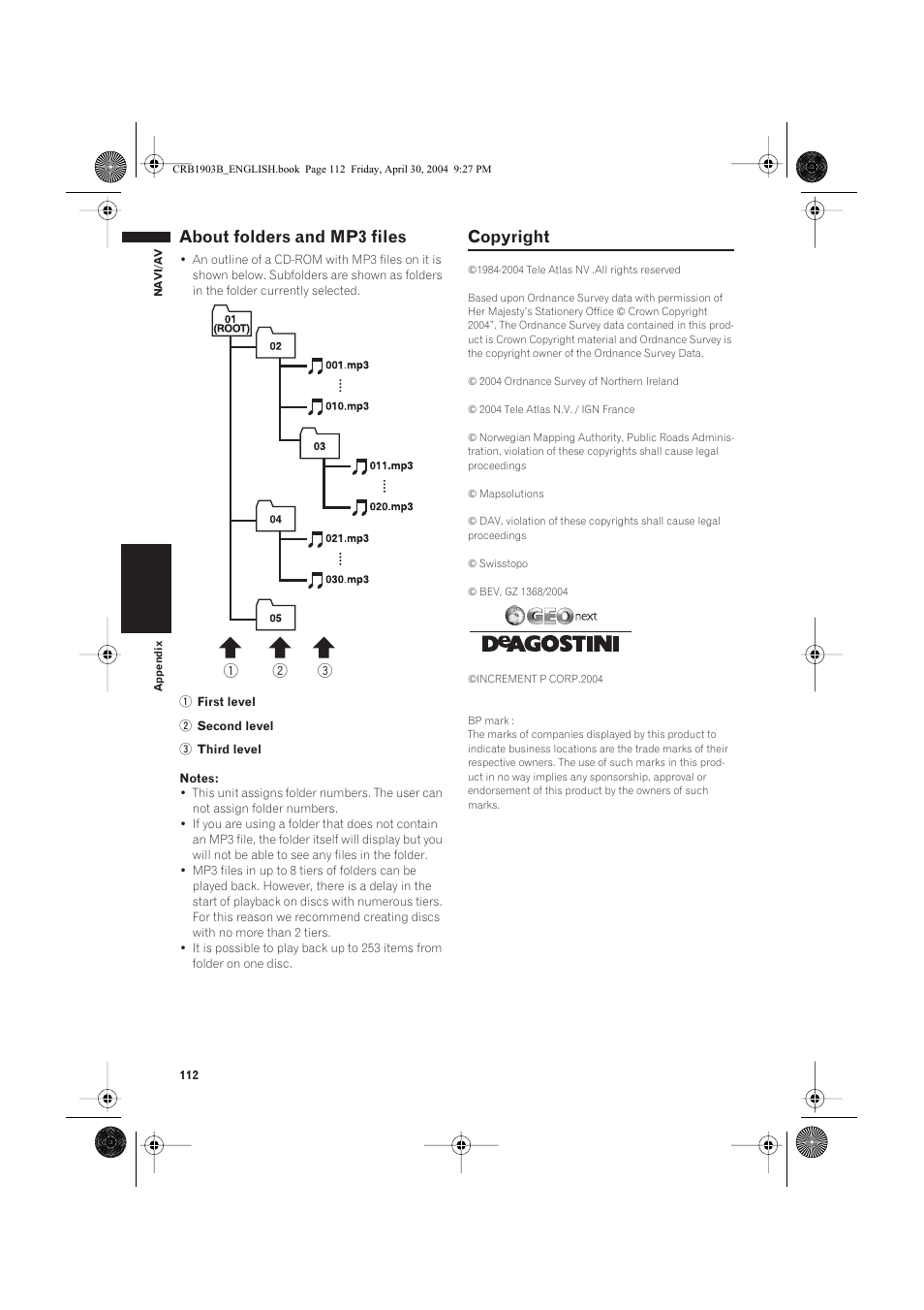 About folders and mp3 files, Copyright | Pioneer AVIC-X1 User Manual | Page 114 / 124