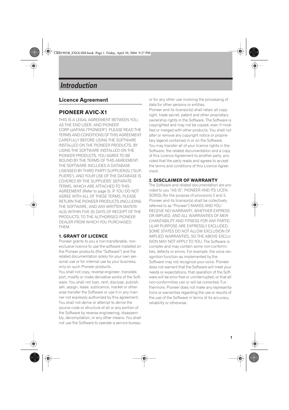 Introduction | Pioneer AVIC-X1 User Manual | Page 3 / 124