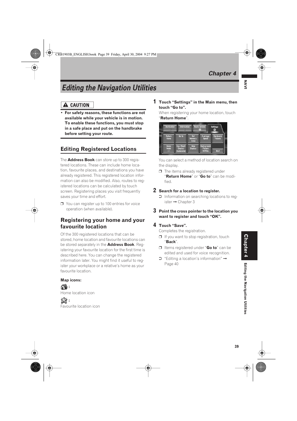 Editing the navigation utilities, Chapter 4 | Pioneer AVIC-X1 User Manual | Page 41 / 124