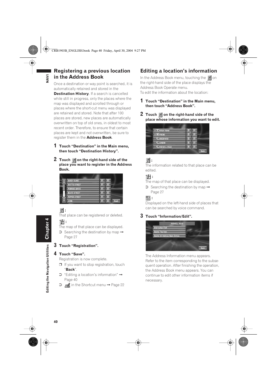 Editing a location’s information | Pioneer AVIC-X1 User Manual | Page 42 / 124