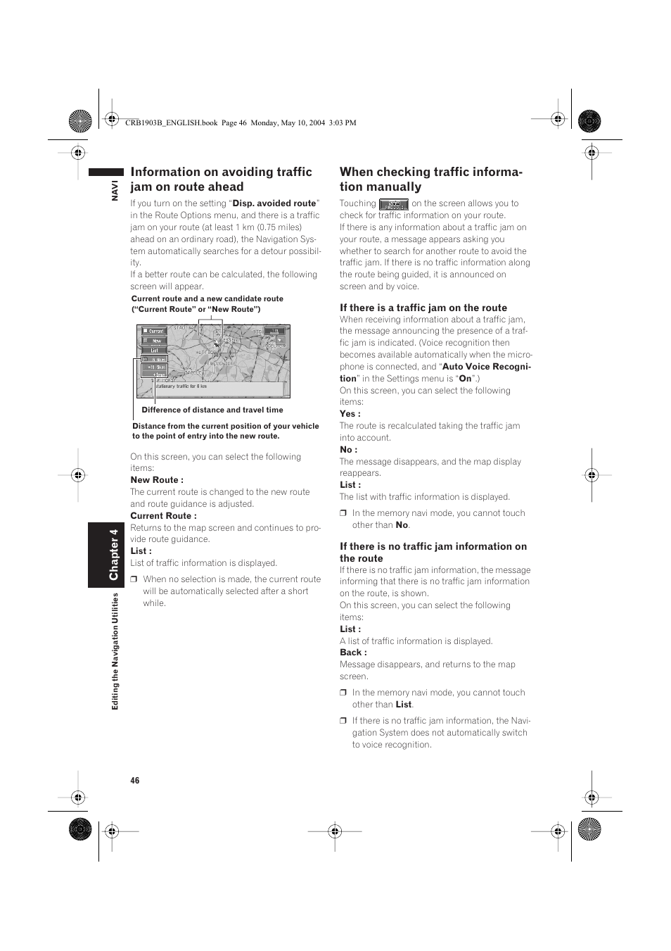 Information on avoiding traffic jam on route ahead, When checking traffic informa- tion manually, Chapter 4 | Pioneer AVIC-X1 User Manual | Page 48 / 124