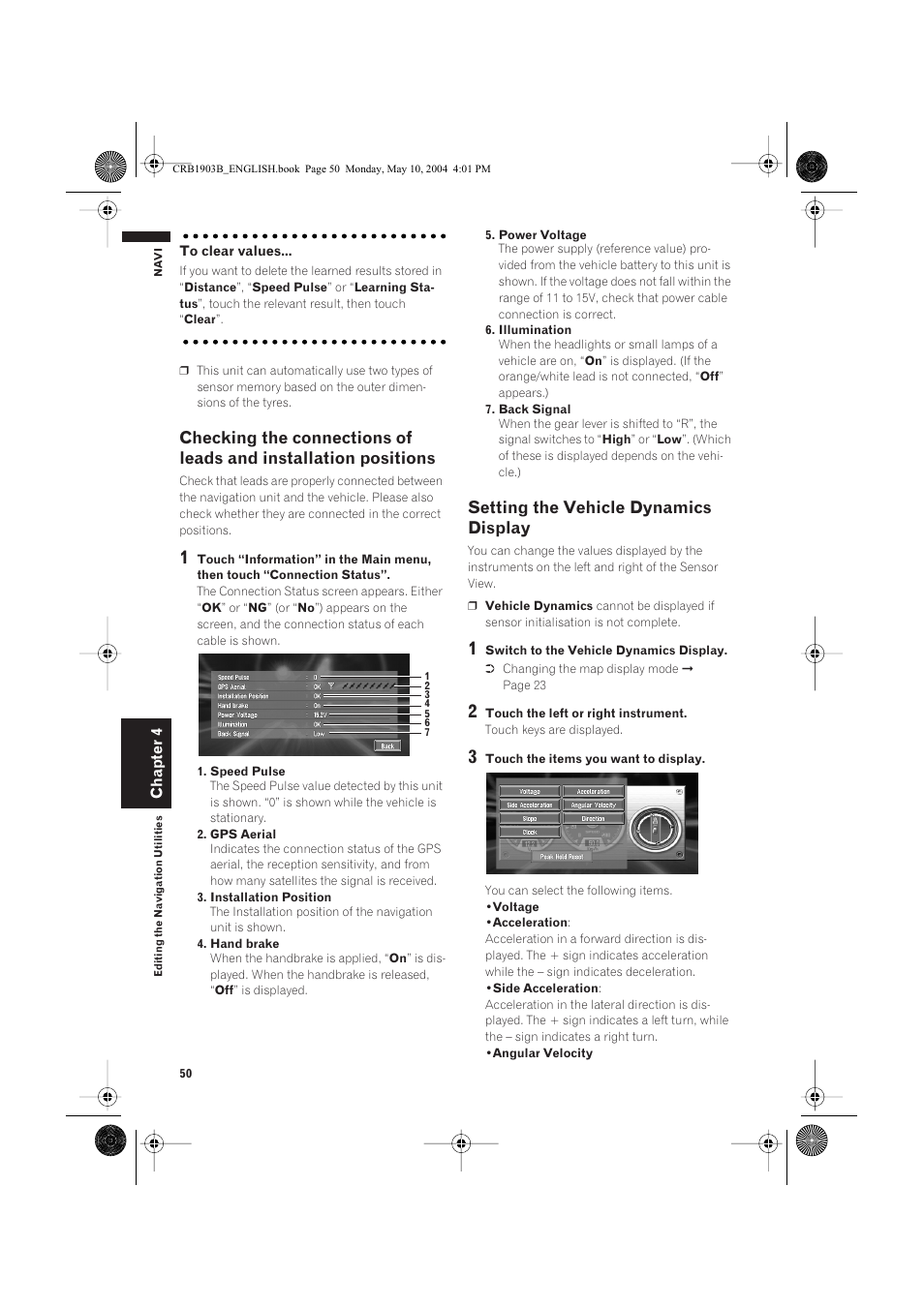 Setting the vehicle dynamics display | Pioneer AVIC-X1 User Manual | Page 52 / 124