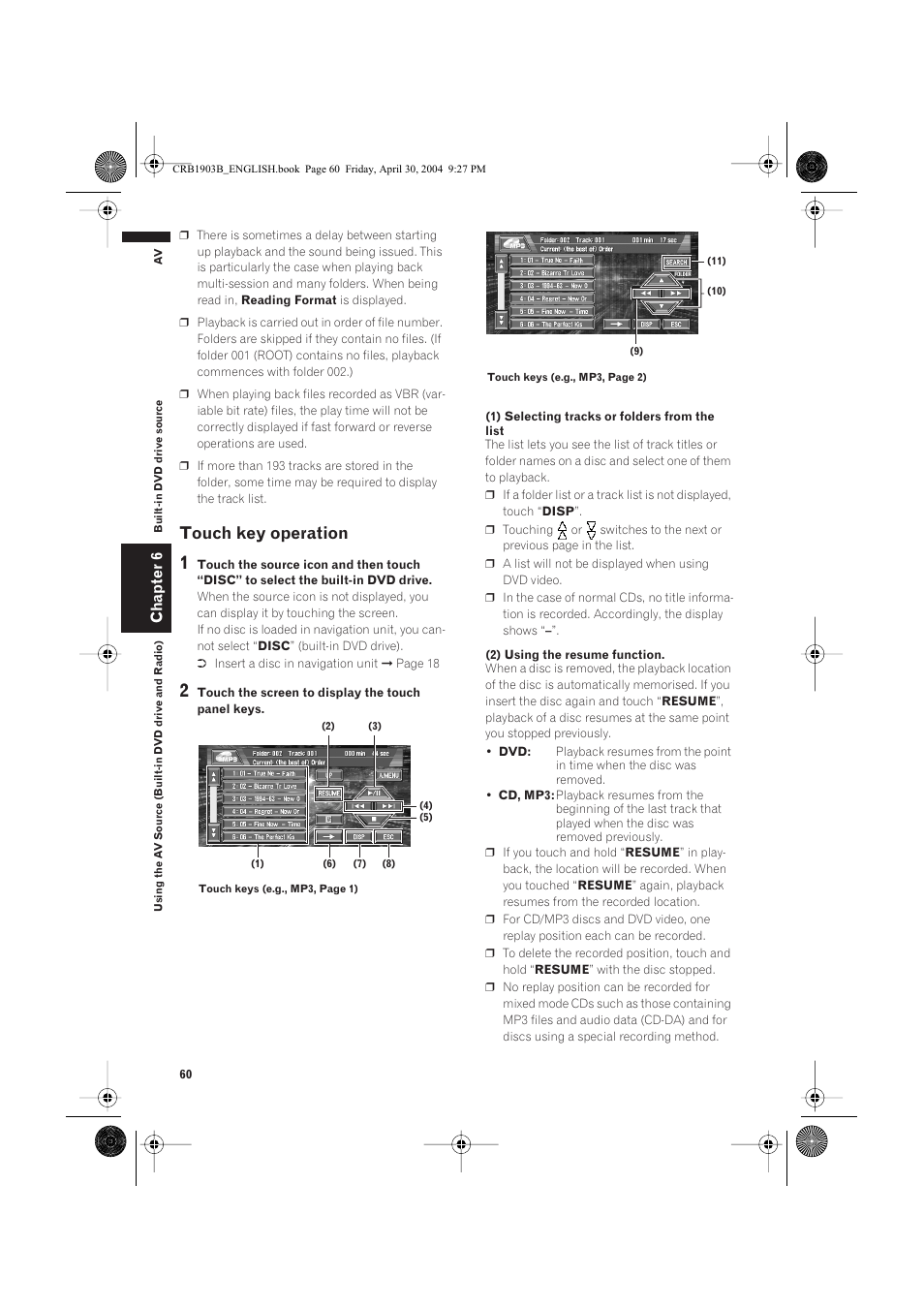 Touch key operation, Chapter 6 | Pioneer AVIC-X1 User Manual | Page 62 / 124