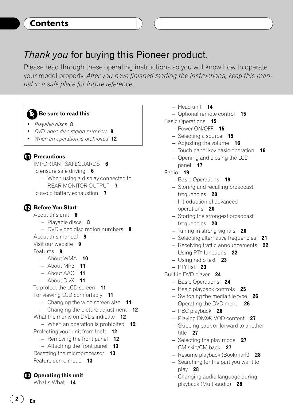 Pioneer AVH-P5900DVD User Manual | Page 2 / 102