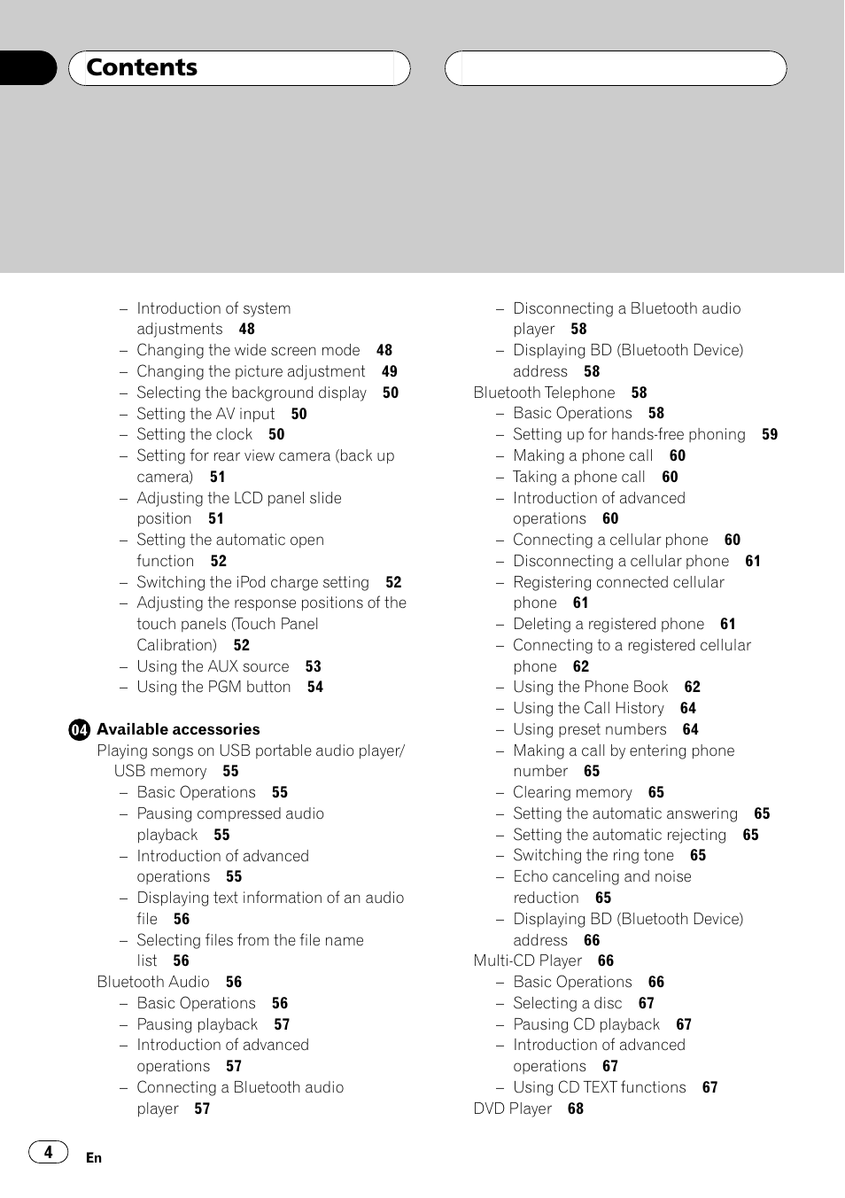 Pioneer AVH-P5900DVD User Manual | Page 4 / 102