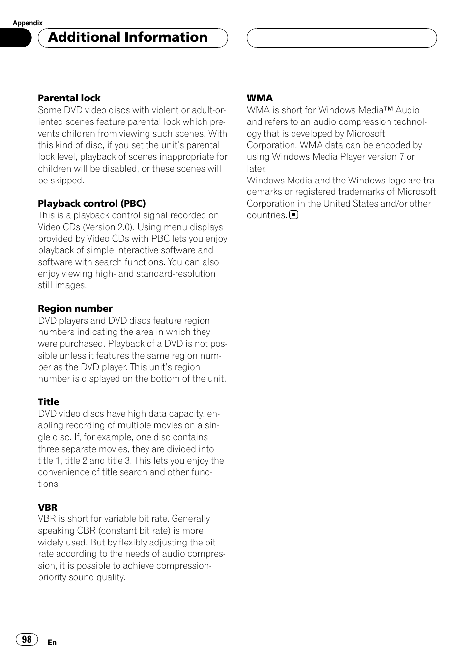 Additional information | Pioneer AVH-P5900DVD User Manual | Page 98 / 102