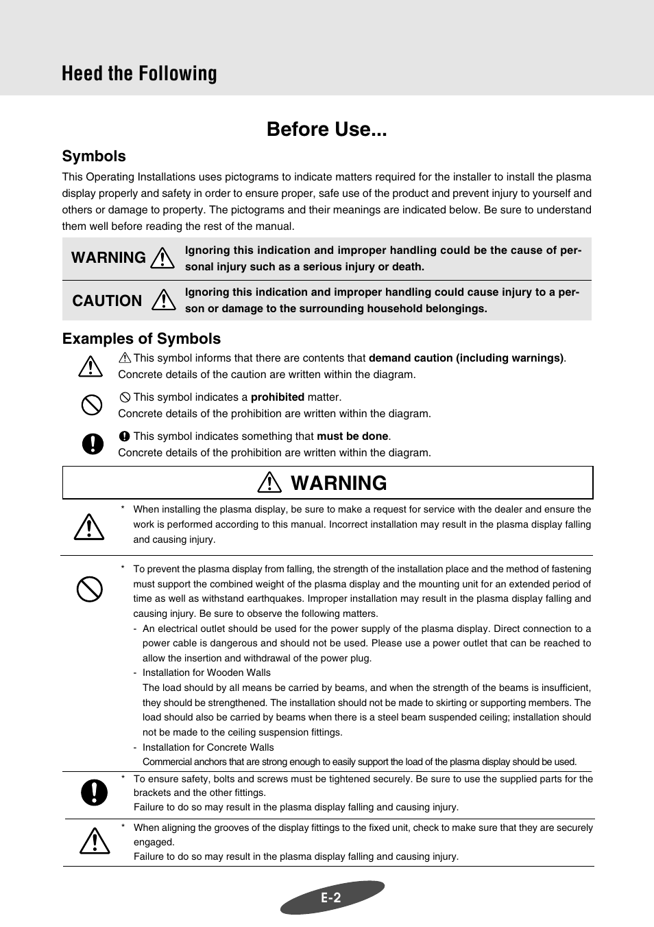 Before use, Warning heed the following, Examples of symbols | Symbols, Warning caution | Pioneer PDK-WM03 User Manual | Page 13 / 62