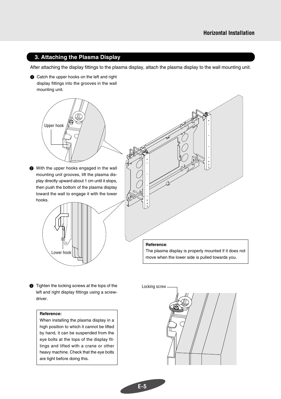 Attaching the plasma display, Horizontal installation | Pioneer PDK-WM03 User Manual | Page 16 / 62