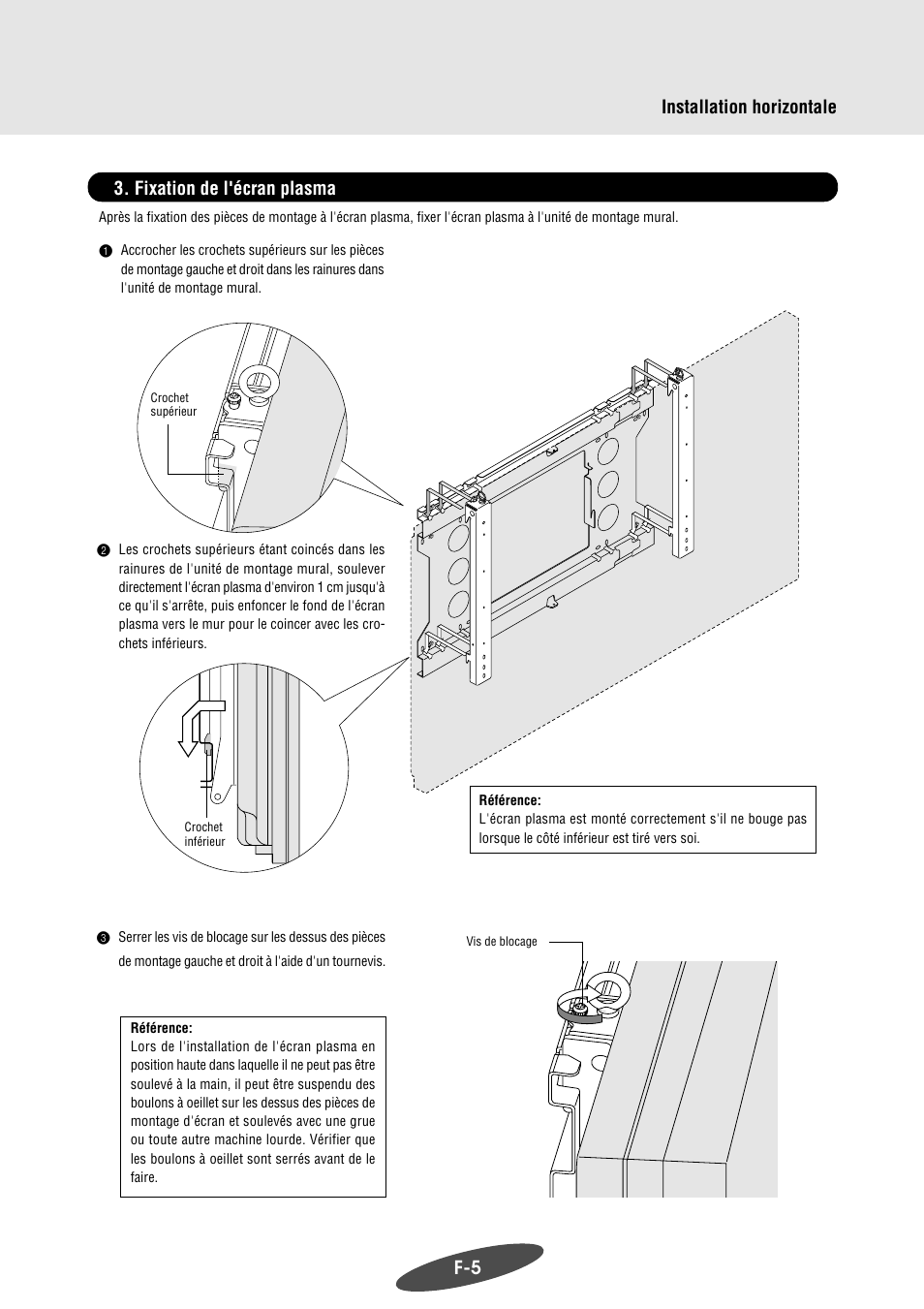 Fixation de l'écran plasma, Installation horizontale | Pioneer PDK-WM03 User Manual | Page 26 / 62