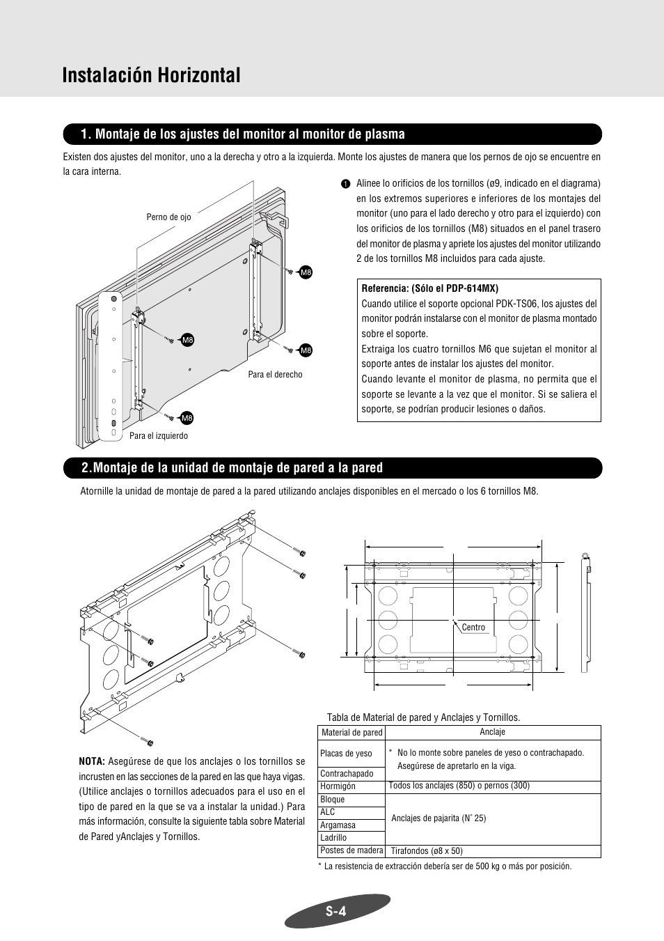 Instalación horizontal | Pioneer PDK-WM03 User Manual | Page 55 / 62