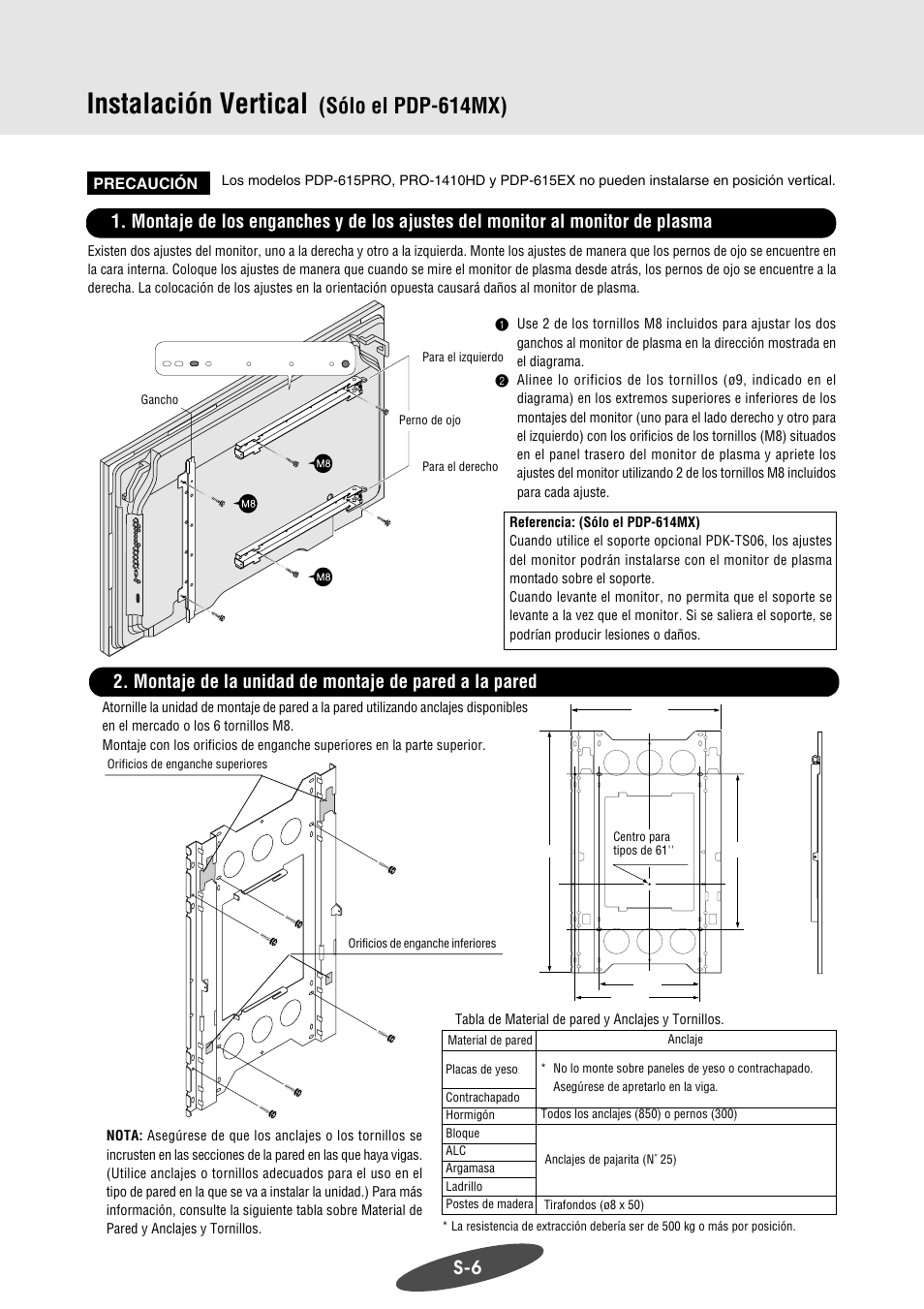 Instalación vertical, Sólo el pdp-614mx) | Pioneer PDK-WM03 User Manual | Page 57 / 62