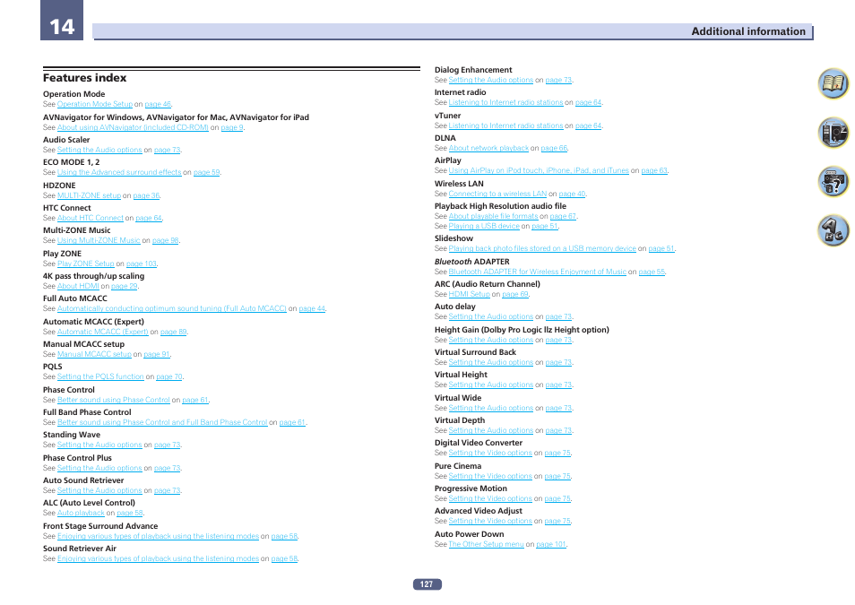 Features index | Pioneer SC-LX57-S User Manual | Page 127 / 134