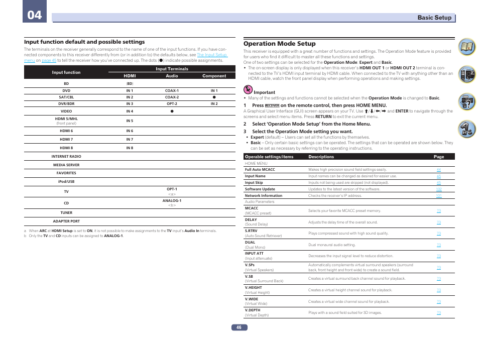 Operation mode setup | Pioneer SC-LX57-S User Manual | Page 46 / 134