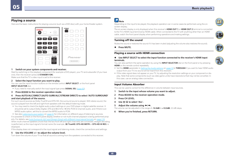 05 basic playback, Playing a source | Pioneer SC-LX57-S User Manual | Page 49 / 134