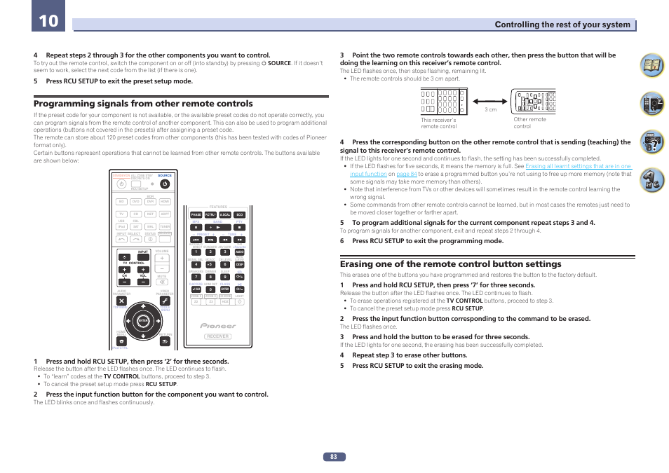 Programming signals from other remote controls, Erasing one of the remote control button settings, Controlling the rest of your system | Pioneer SC-LX57-S User Manual | Page 83 / 134