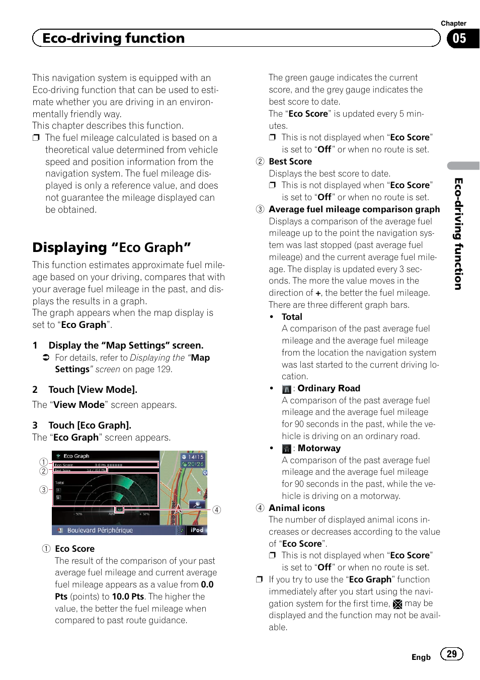 Eco-driving function displaying, Eco graph” 29, Displaying “eco | Graph, Displaying “eco graph, Eco-driving function | Pioneer AVIC-F9220BT User Manual | Page 29 / 200