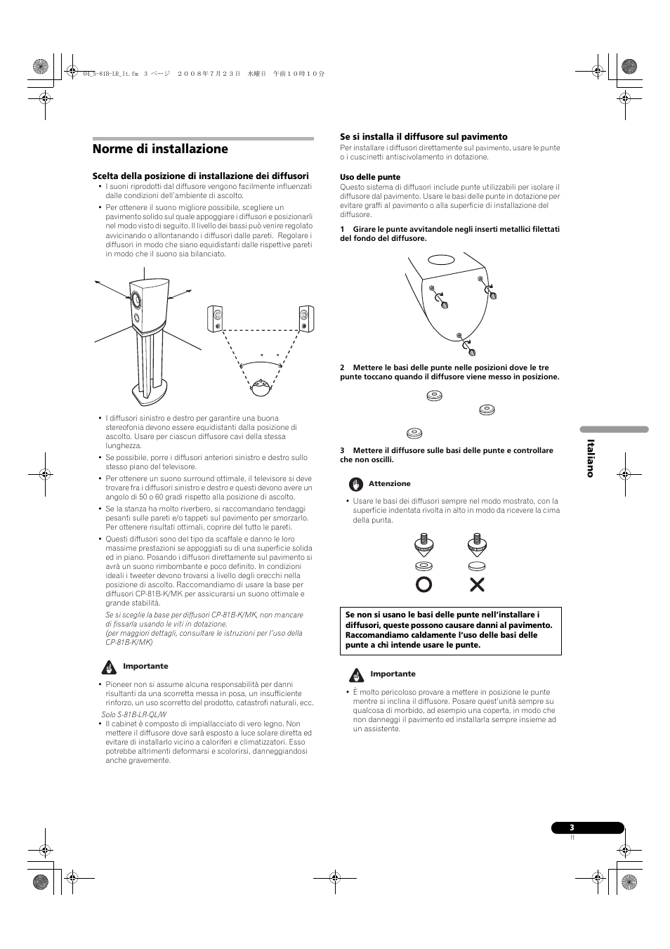 Norme di installazione | Pioneer S-81B-LR-QL User Manual | Page 15 / 54