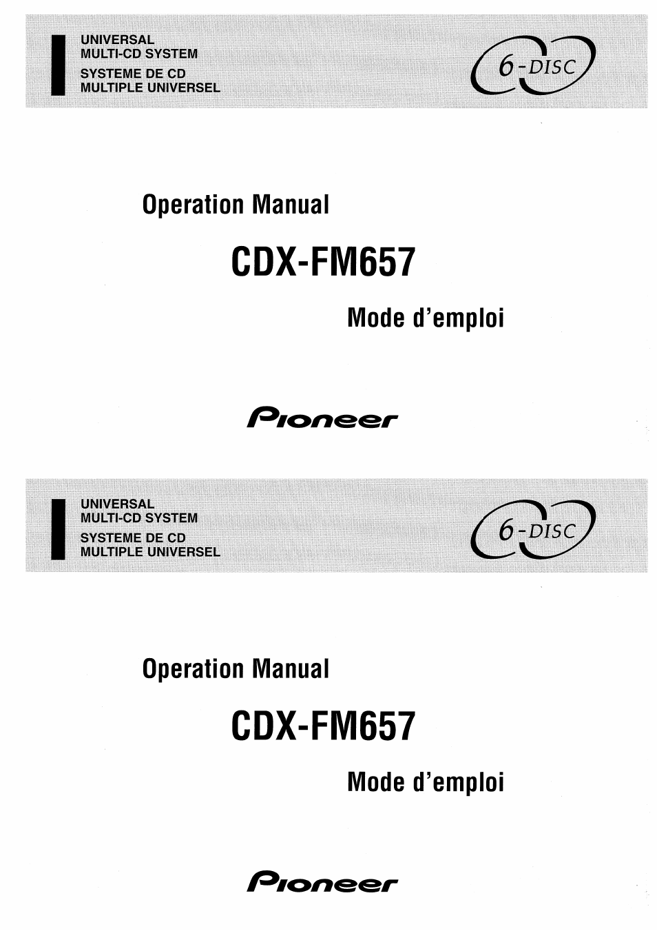 Pioneer CDX-FM657 User Manual | 68 pages