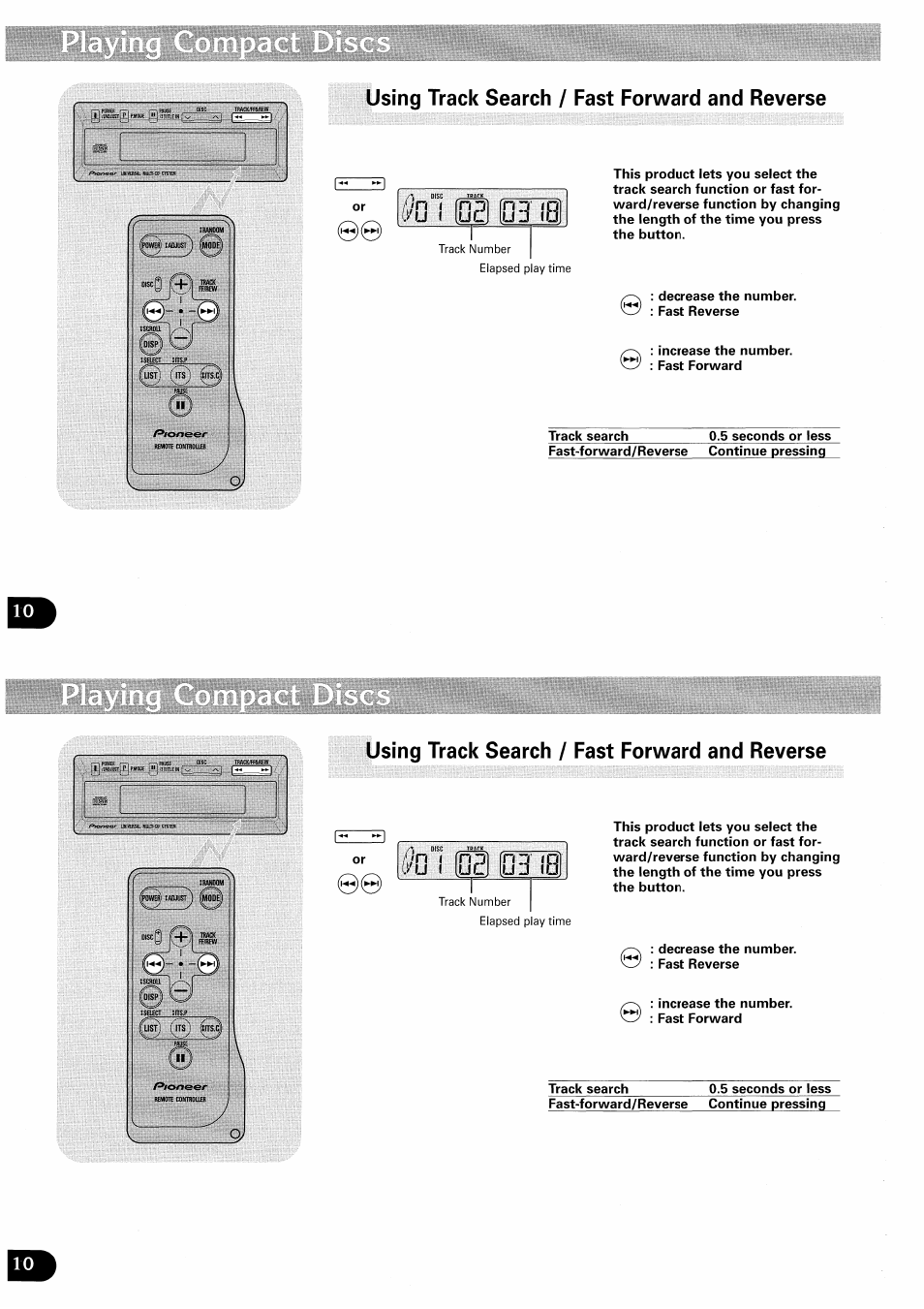 Using track search / fast forward and reverse, Using track search/fast forward and reverse | Pioneer CDX-FM657 User Manual | Page 10 / 68