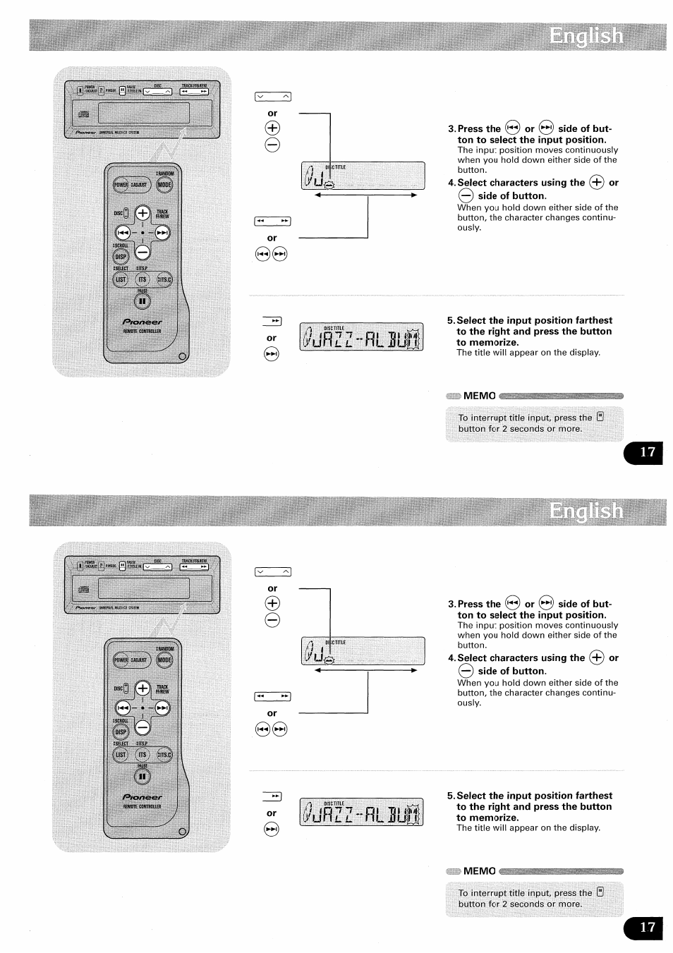 4'u'rzz, U'rzz | Pioneer CDX-FM657 User Manual | Page 17 / 68